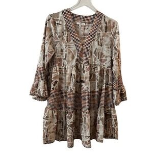 Entro Boho Tiered Mini Dress Geometric Lightweight Tunic Cottage Flowy small NWT